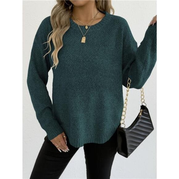 Textured Knit Relaxed Fit Round Neck Sweater - Picture 7 of 16